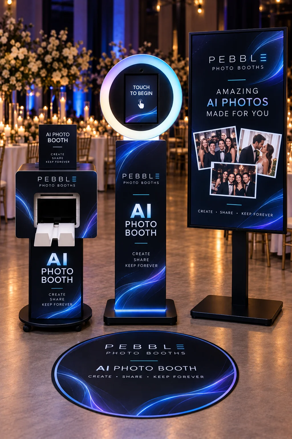 Modern AI photo booth for an interactive holiday party