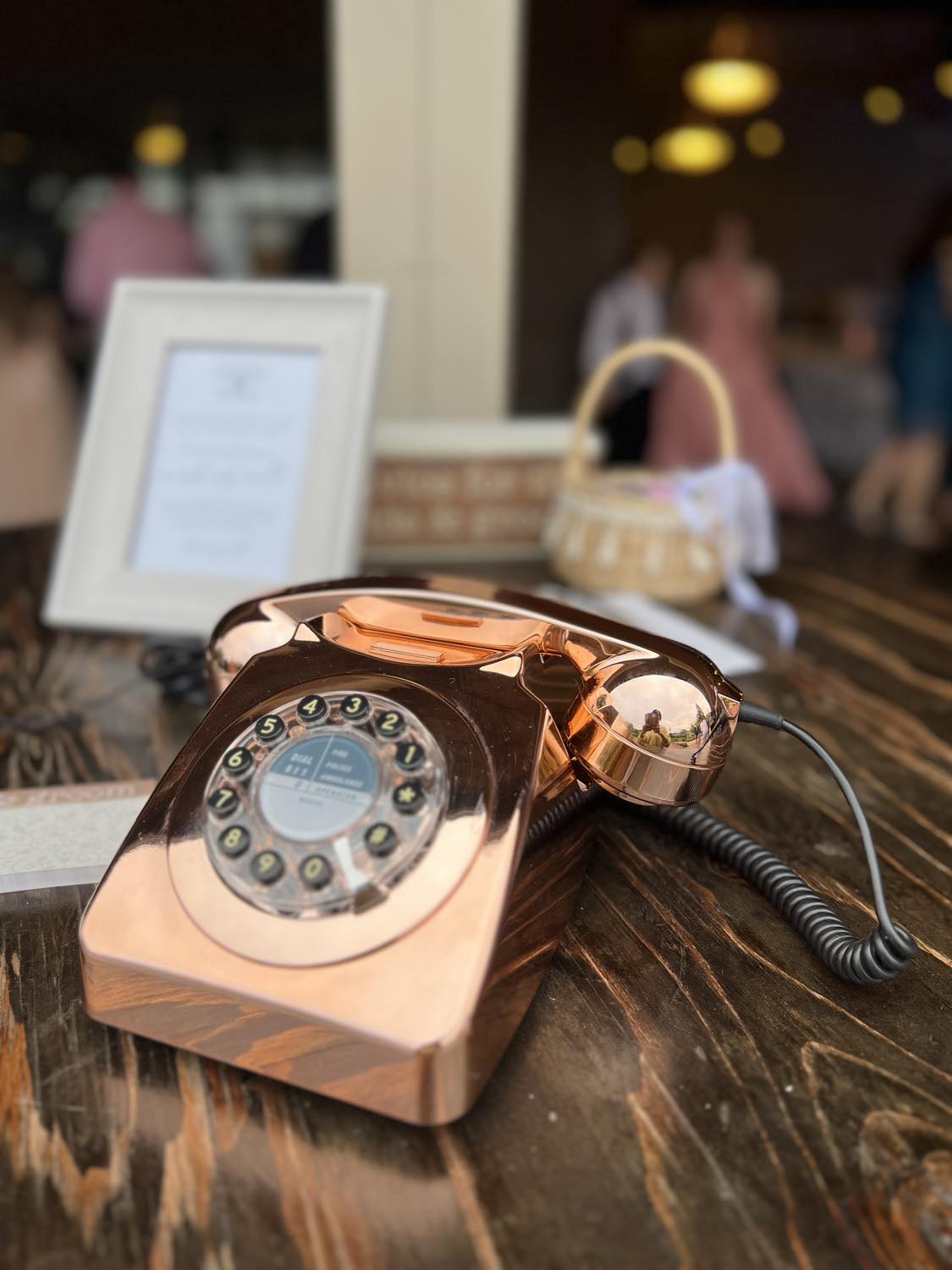 Black and gold Audio Guest Book telephones for weddings from Pebble Photo Booths