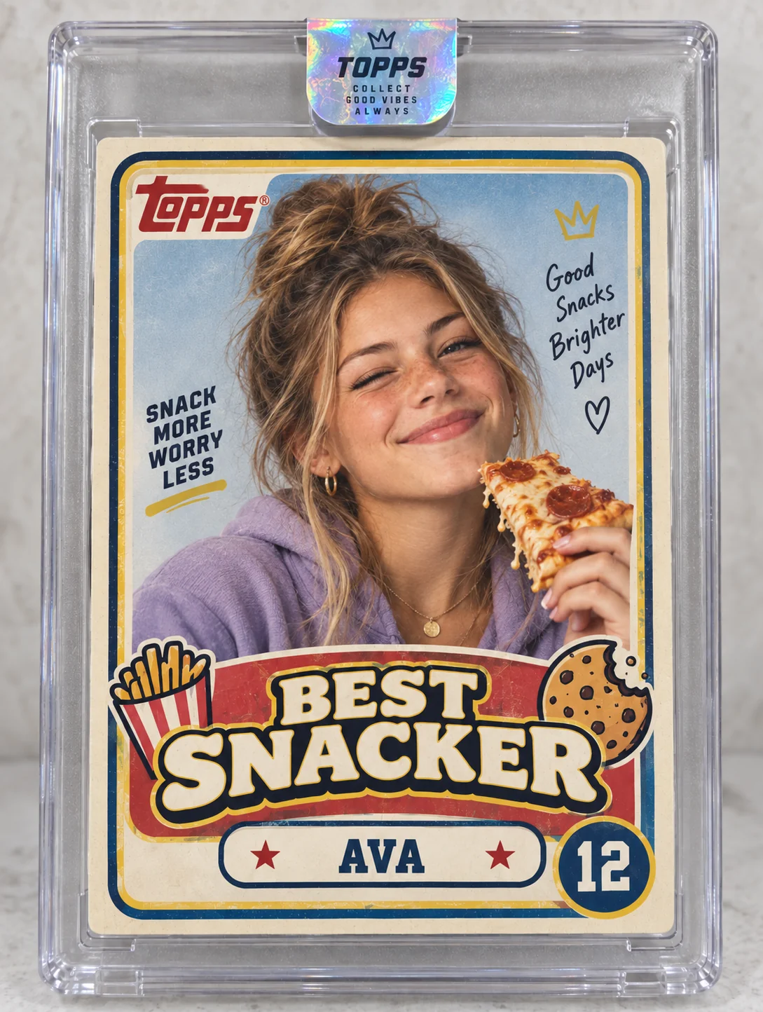 Trading Card Photo Booth example with a funny Best Snacker collectible card
