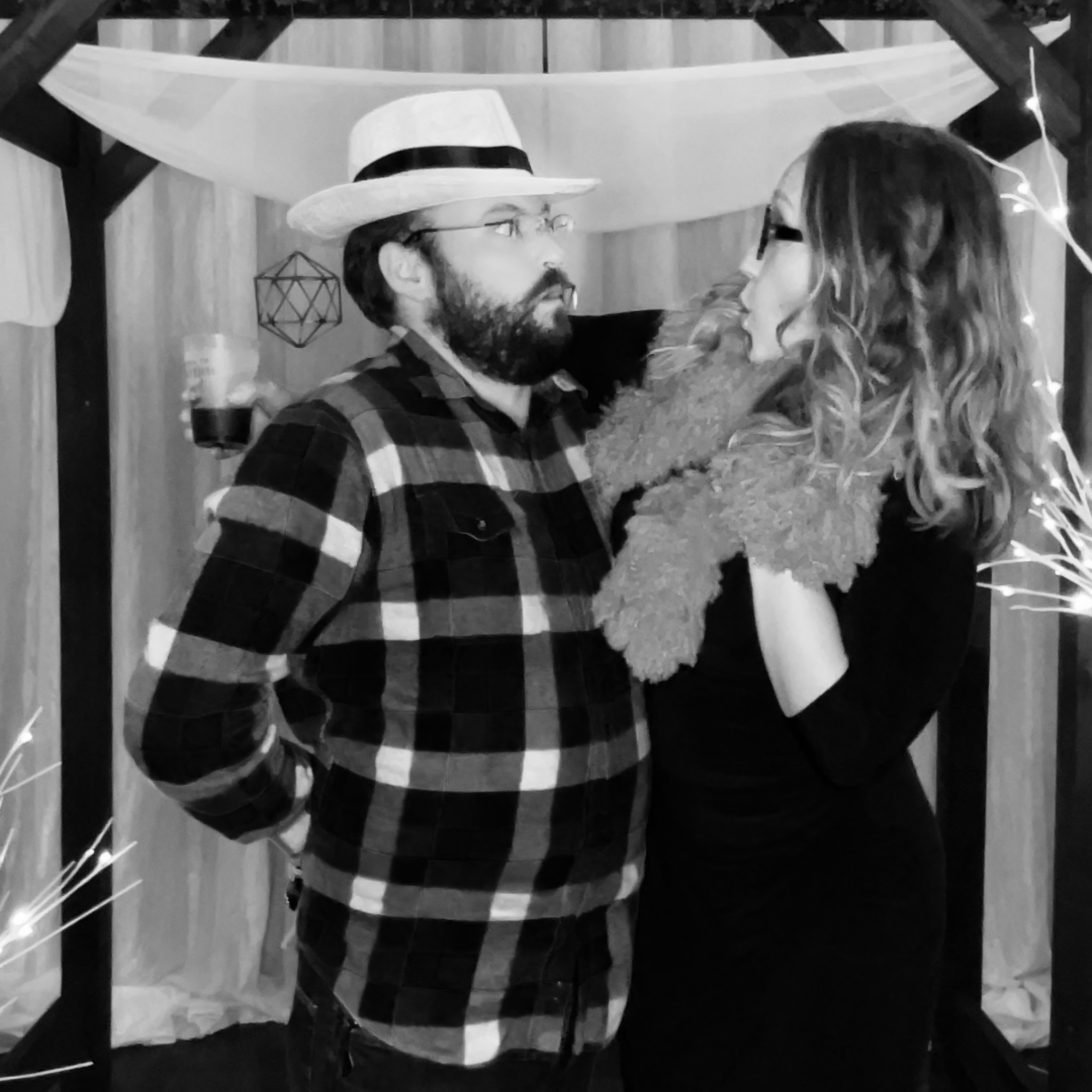 Black and white photo booth picture from a wedding at Historic 1625 Tacoma Place