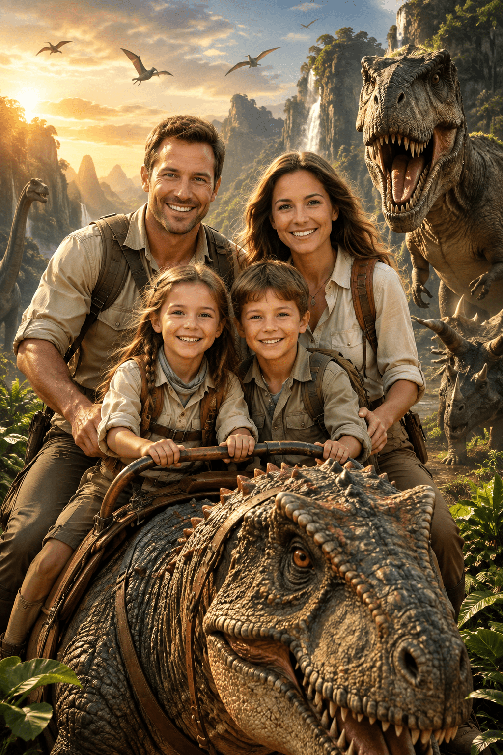 Dinosaur family face swap created with an AI photo booth