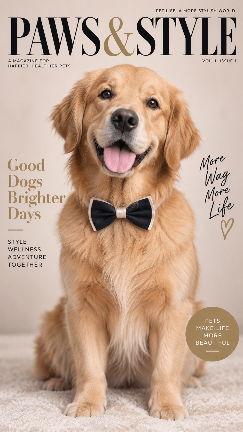 Pet magazine cover photo booth example featuring a dog