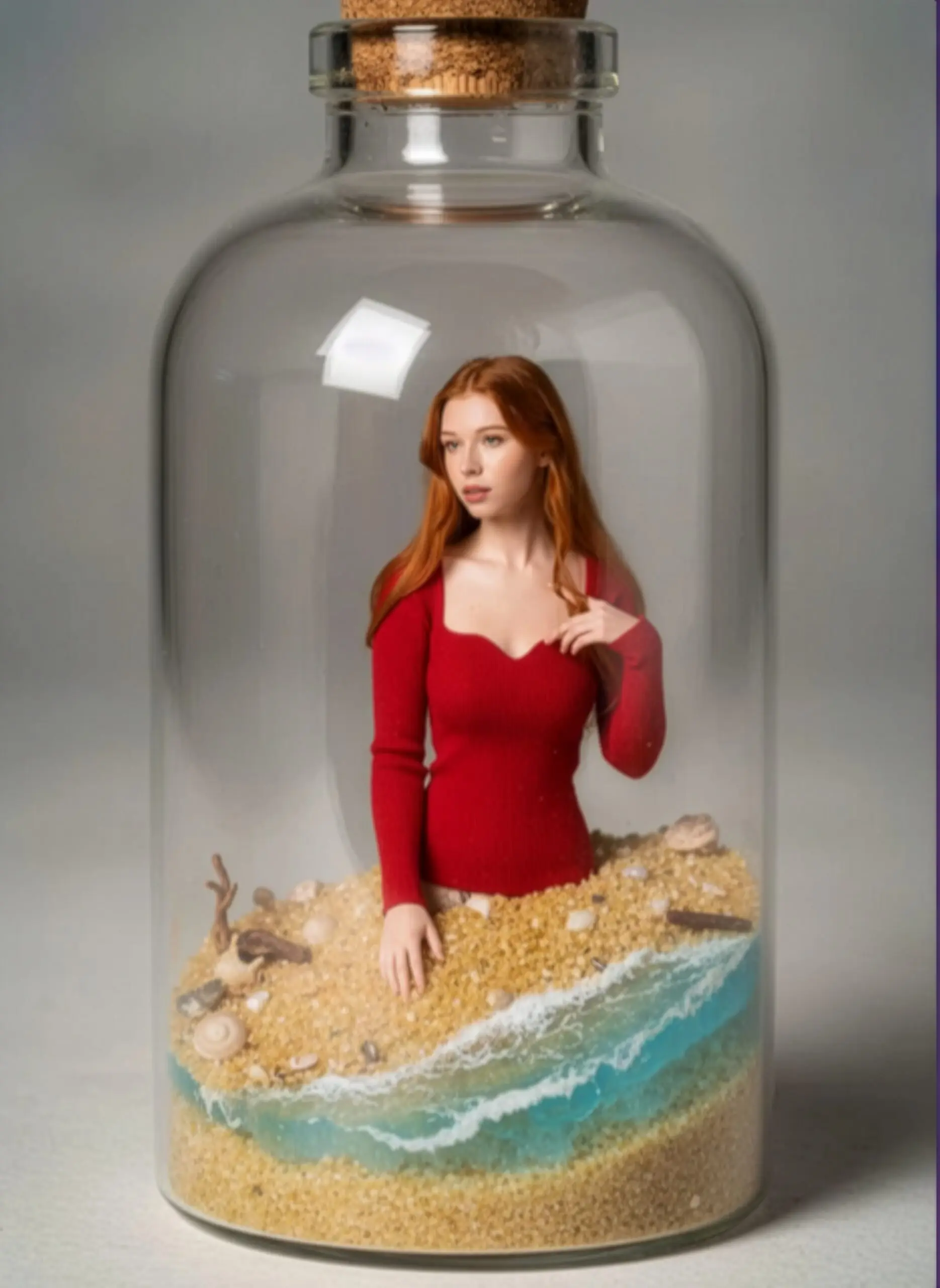 Creative girl in a bottle AI photo booth transformation