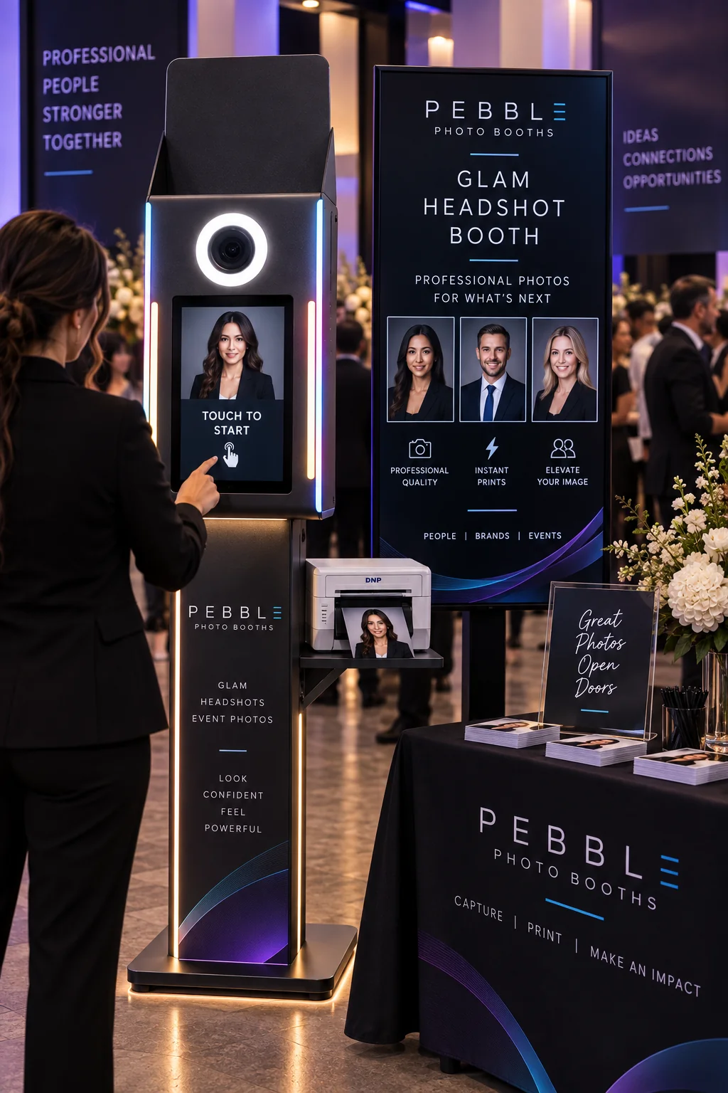 Glam and headshot photo booth experience for weddings and corporate events in Portland