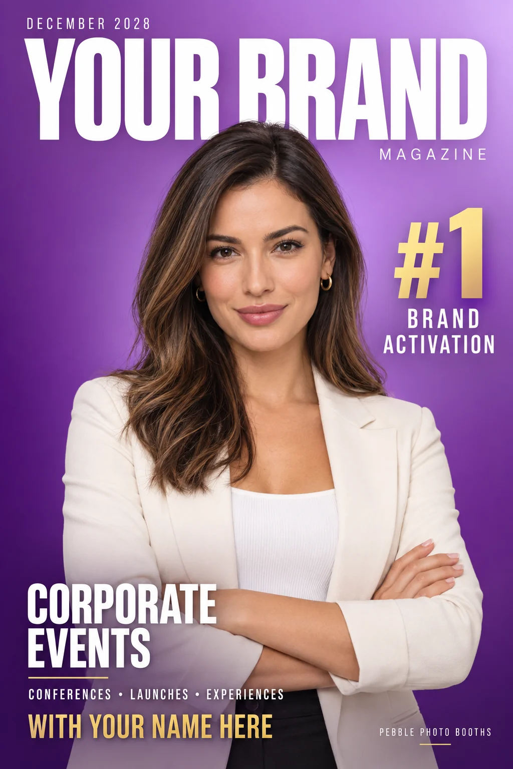 Corporate photo booth rental with custom magazine cover experience