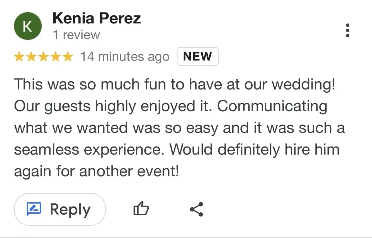 5-star photo booth rental review for Pebble Photo Booths