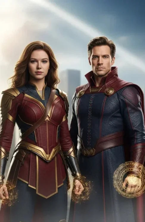 Superhero duo AI portrait transformation