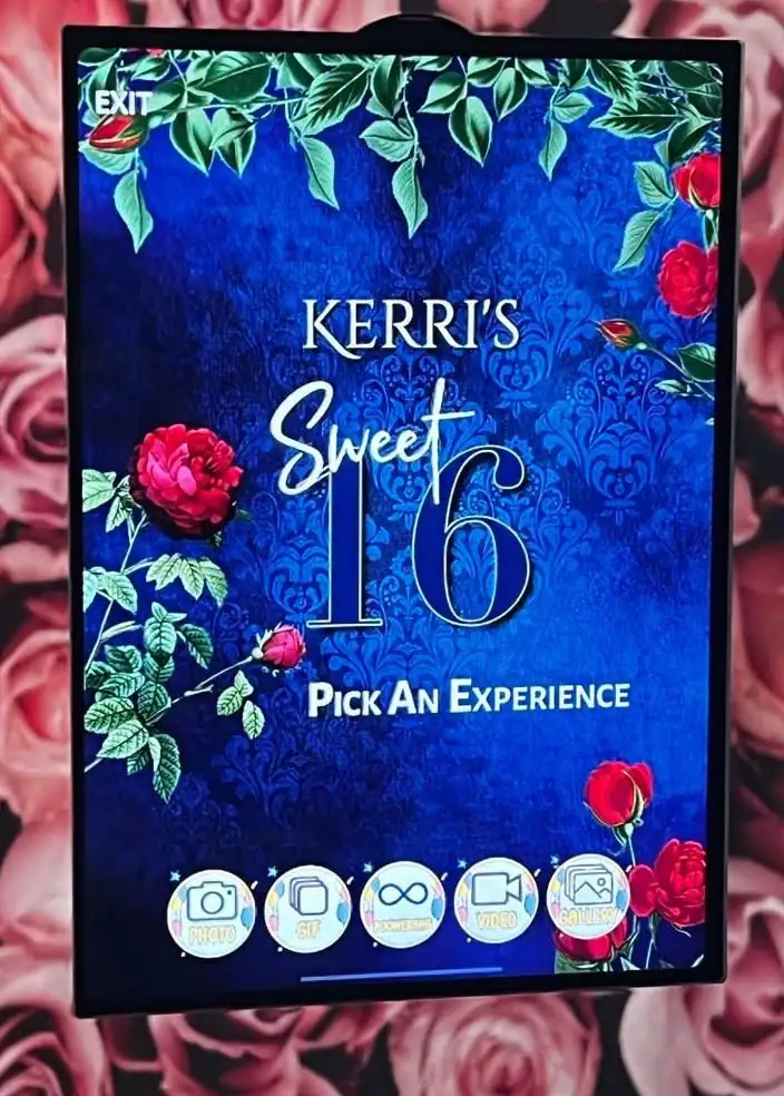 Customized Sweet 16 photo booth graphics example