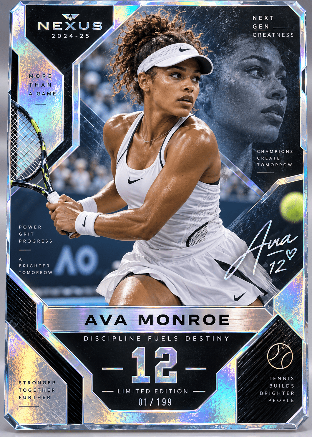 Limited edition tennis trading card created by Pebble Photo Booths