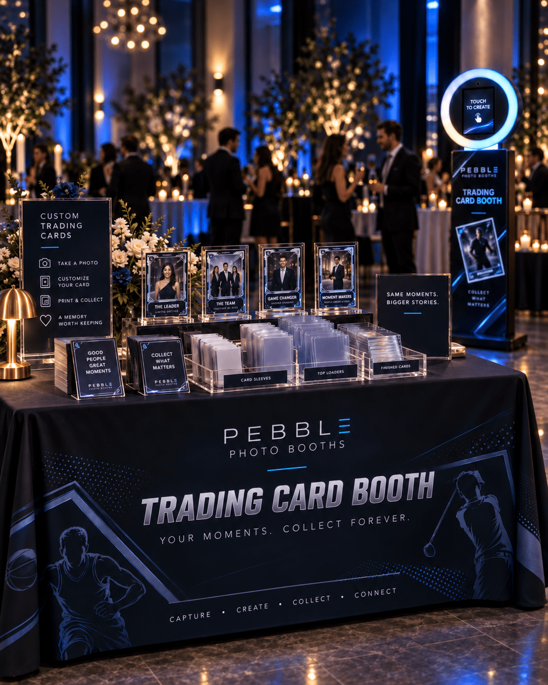 Personalized trading card photo booth experience for holiday parties