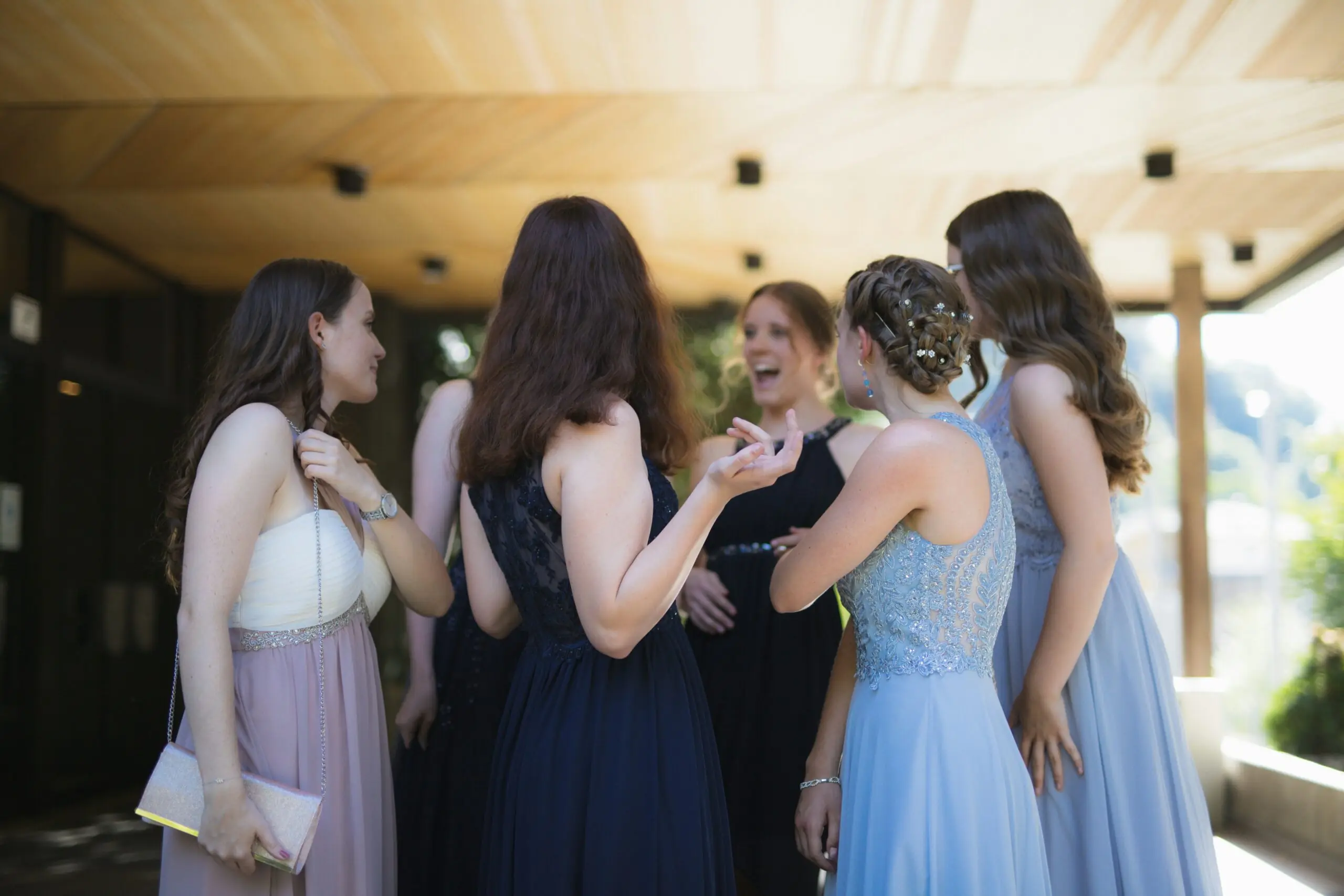 Friends celebrating together at a wedding