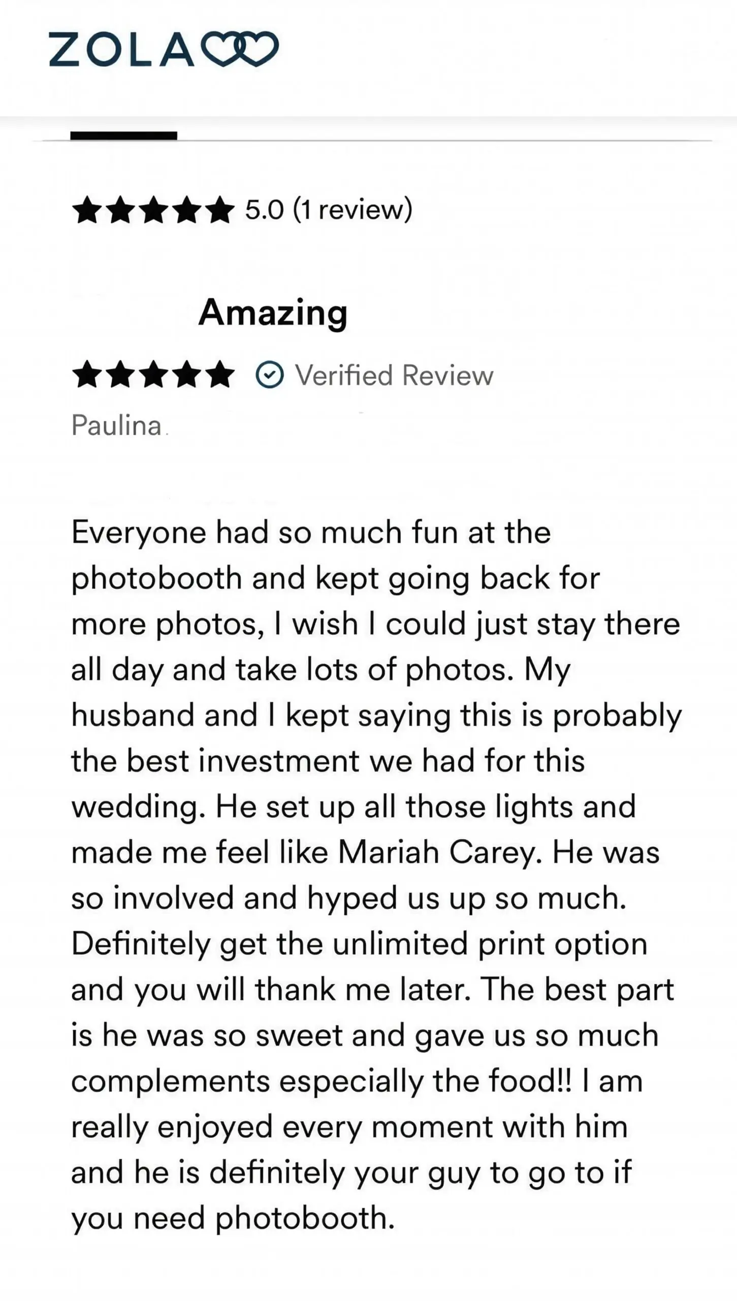 Zola review for Pebble Photo Booths serving Portland and Vancouver