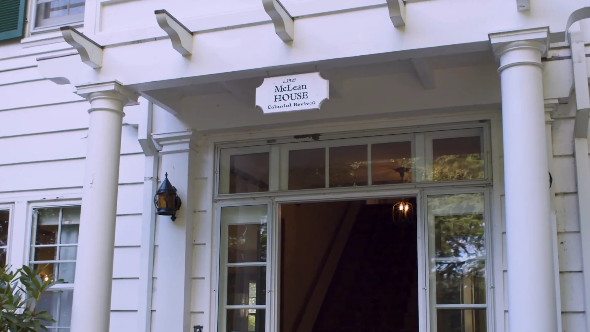 Video still of the entrance to historic McLean House in West Linn, Oregon