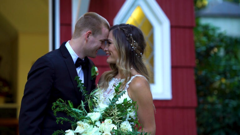 Video still from a wedding filmed at The Grotto in Portland